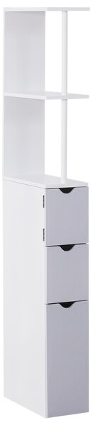 HOMCOM Slimline Bathroom Storage Free-Standing Bathroom Cabinet Unit Tall Shelf Toilet Tissue Cupboard w/Drawers - Grey and White