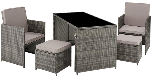 Tectake 403562 rattan furniture set palermo (2 chairs, 2 stools & 1 table) - grey
