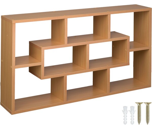 Tectake 403611 decorative floating shelf | 8 compartments - beech