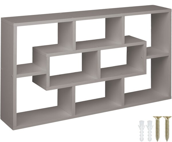 Tectake 403610 decorative floating shelf | 8 compartments - platinum gray