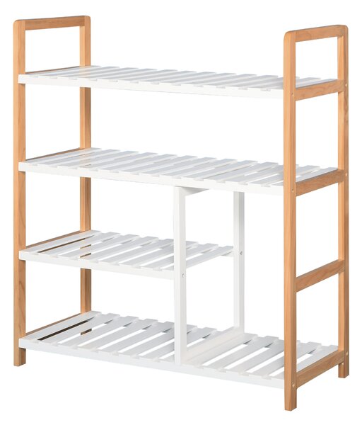 HOMCOM Wooden Shoe Storage Organizer, 4-Tier Stand Shelf Rack, 78 x 68 x 26 cm, Ideal for Hallway, Natural Wood Finish