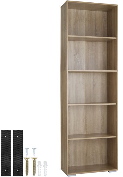 Tectake 403607 bookshelf lexi | bookcase with 5 shelves - wood light, oak sonoma