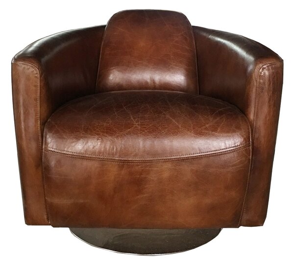 Marlborough Handmade Swivel Tub Chair Vintage Brown Distressed Real Leather