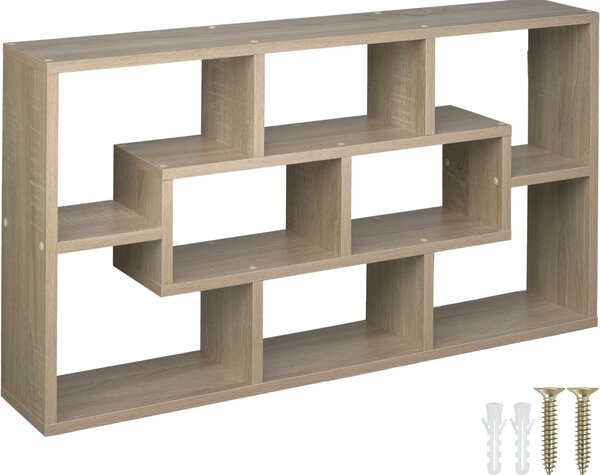 Tectake 403612 decorative floating shelf | 8 compartments - wood light, oak sonoma