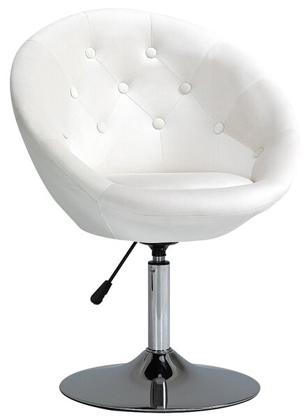 HOMCOM Modern Leisure Chair Round Tufted Accent Chair Vanity Stool Height Adjustable Counter Chair with Swivel Seat for Pub, Living Room, White