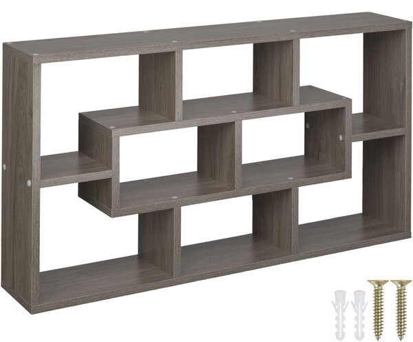 Tectake 403613 decorative floating shelf | 8 compartments - sanded oak