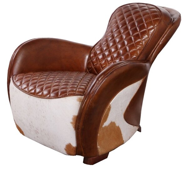 Vintage Saddle Cowhide Lounge Chair Distressed Real Leather