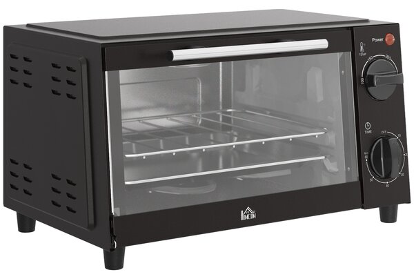 HOMCOM Compact Convection Cooker: 9L Mini Electric Oven with Adjustable Heat, Timer, Baking Tray & Rack, 750W, Black Aosom UK