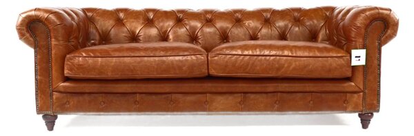 Vintage 3 Seater Sofa Chesterfield Distressed Tan Real Leather