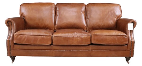 Vintage Luxury 3 Seater Settee Sofa Distressed Tan Real Leather