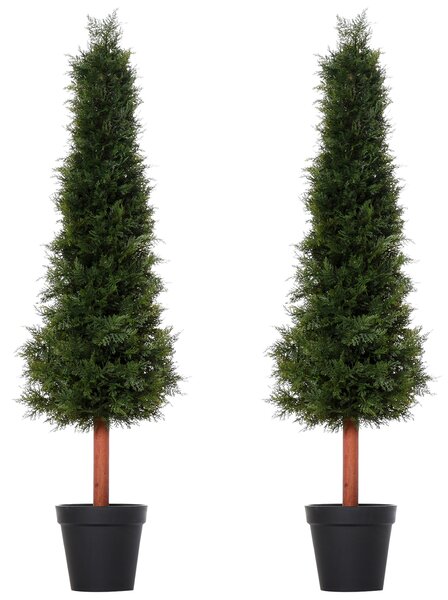 Outsunny Set Of 2 150cm/5FT Artificial Cedar Pine Trees Decorative Cypress Plant Fake Conifer Tree w/ Heavy Pot Indoor Outdoor Home Office