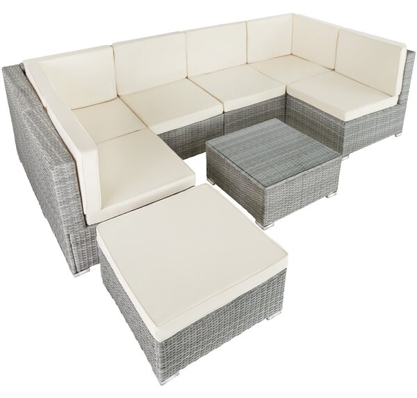 Tectake 403700 garden corner sofa set venice | 7 seats & 1 table - light grey