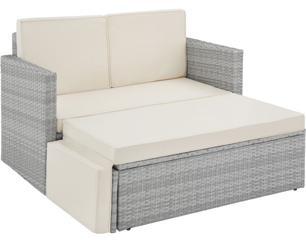 Tectake 403687 rattan garden sofa corfu | 2 seater, 1 stool - light grey