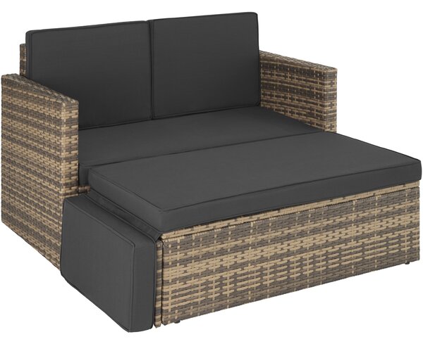 Tectake 403688 rattan garden sofa corfu | 2 seater, 1 stool - nature