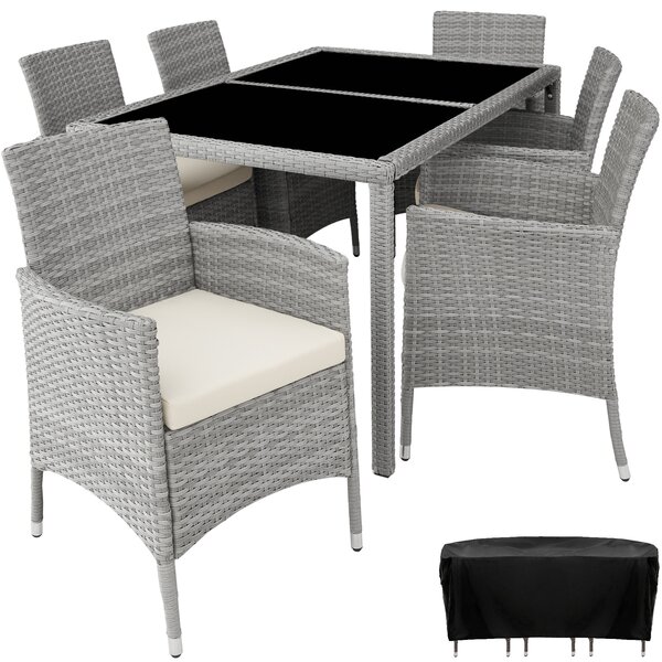 Tectake 403704 rattan garden furniture set 6+1 with protective cover - light grey