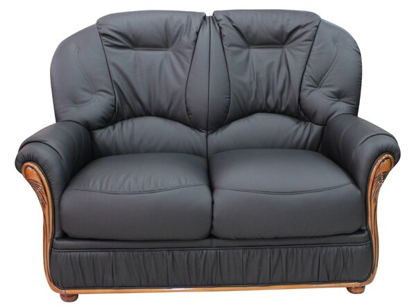 Debora Handmade 2 Seater Sofa Settee In Genuine Italian Black Real Leather