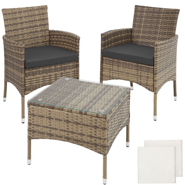 Tectake 403703 rattan garden furniture set lucerne w/ two sets of cushion covers - nature