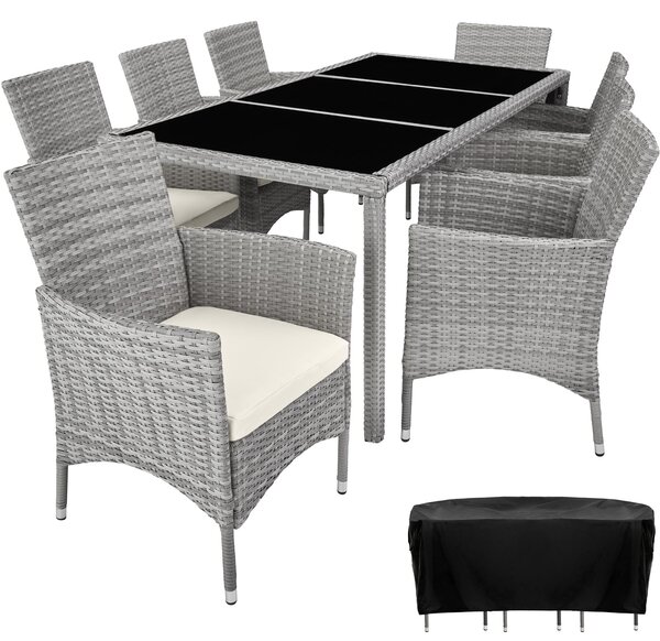 Tectake 403710 rattan garden furniture set 8+1 with protective cover - light grey