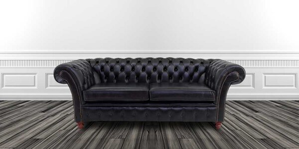 Chesterfield 3 Seater Old English Black Leather Sofa Bespoke In Balmoral Style