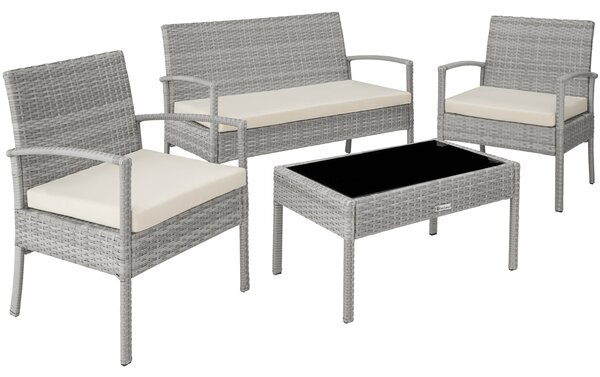 Tectake 403706 rattan garden furniture set sparta | 4 seat, 1 table - light grey