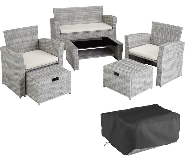 Tectake 403718 rattan garden furniture set modena | 4 seats & 1 table - light grey