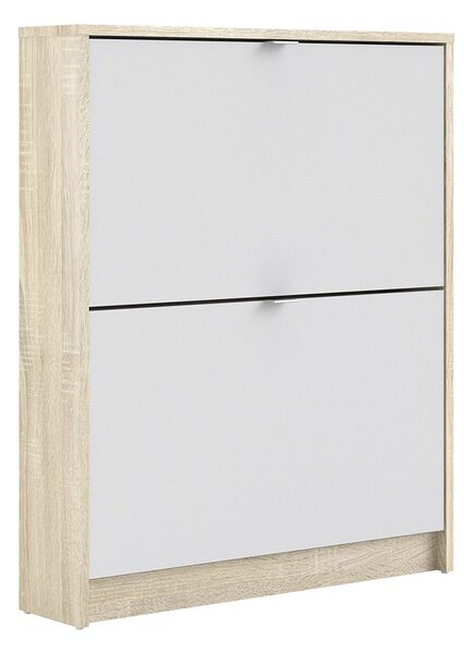 Shoe Cabinet With 2 Tilting Doors And 1 Layer Oak Structure White