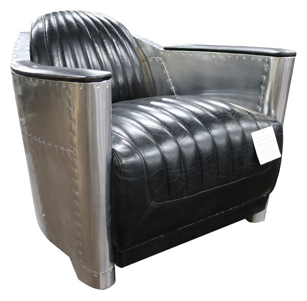 Aviator Vintage Rocket Tub Chair Distressed Black Real Leather
