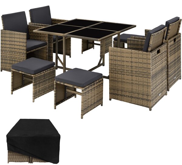 Tectake 403735 rattan garden furniture set bilbao | 8 seats, 1 table - nature