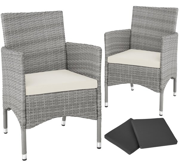 Tectake 403774 2 garden chairs rattan + 4 seat covers model 1 - light grey