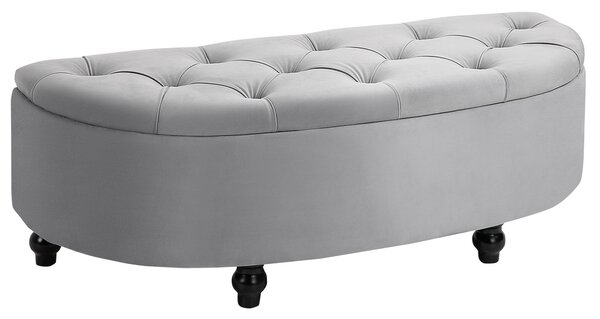 HOMCOM Storage Ottoman Bench, Semi-Circle Tufted Upholstered Accent Seat with Rubberwood Legs, Footrest Stool for Entryway & Bedroom, Grey