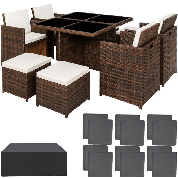 Tectake 403845 rattan garden furniture set manhattan | 8 seats, 1 table - black/brown