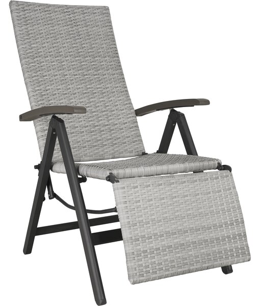 Tectake 403860 reclining garden deck chair | rattan & aluminium - light grey