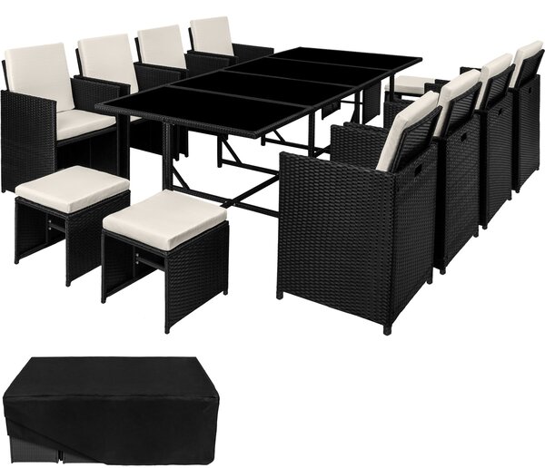Tectake 404393 garden rattan furniture set palma | 12 seats, 1 table - black/beige