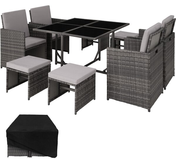 Tectake 403901 rattan garden furniture set bilbao | 8 seats, 1 table - grey