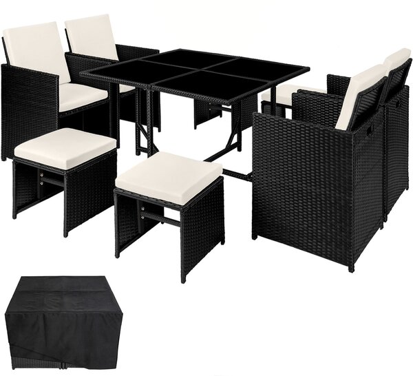 Tectake 403899 rattan garden furniture set bilbao | 8 seats, 1 table - black
