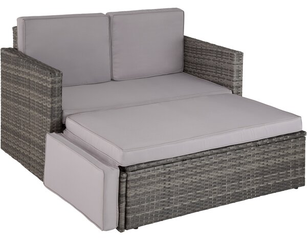 Tectake 403884 rattan garden sofa corfu | 2 seater, 1 stool - grey