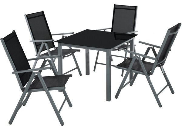 Tectake 403905 garden table and chair set | 4 chairs, 1 table - dark grey