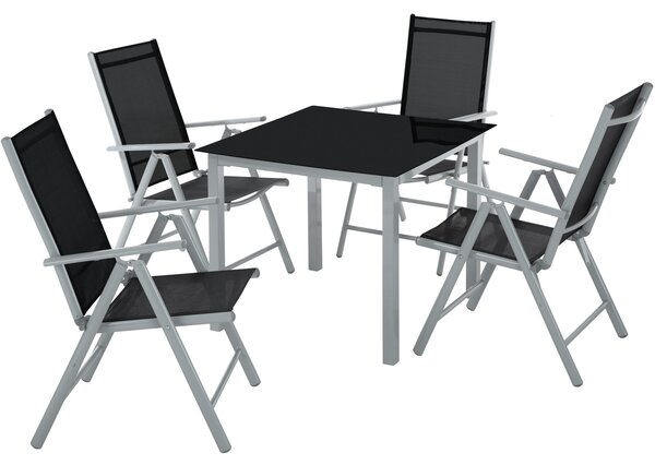 Tectake 403906 garden table and chair set | 4 chairs, 1 table - silver/gray