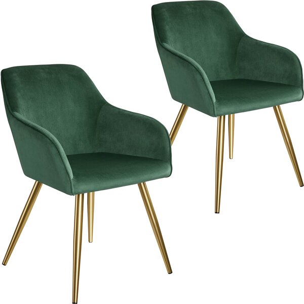 Tectake 404002 accent chair marilyn with armrests | set of 2 - dark green/gold