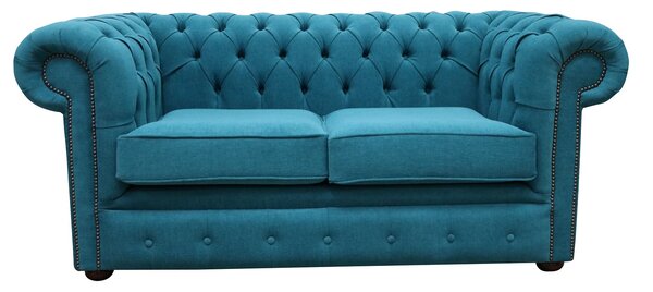 Chesterfield 2 Seater Cantare Teal Blue Fabric Easy Clean Sofa In Classic Style