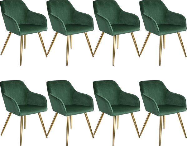Tectake 404005 accent chair marilyn with armrests | set of 8 - dark green/gold