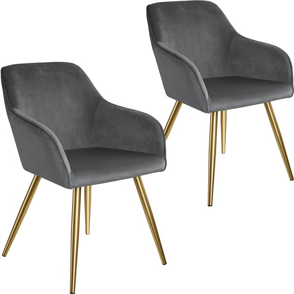 Tectake 404010 accent chair marilyn with armrests | set of 2 - dark gray/gold