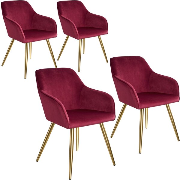 Tectake 403999 4 marilyn velvet-look chairs gold - bordeaux/gold