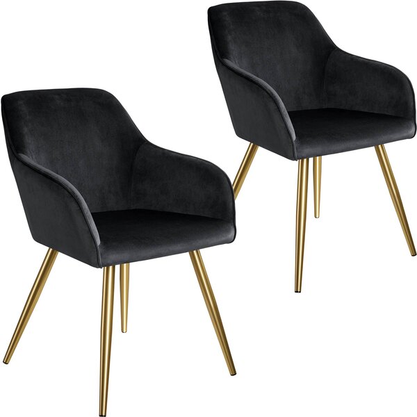 Tectake 404014 accent chair marilyn with armrests | set of 2 - black/gold