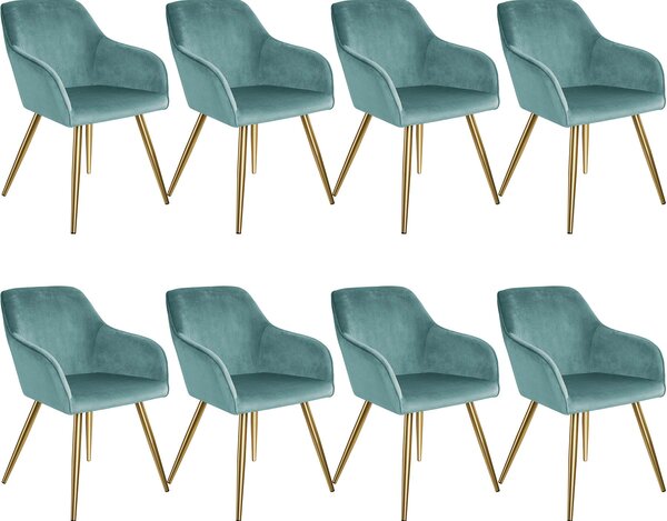Tectake 404021 accent chair marilyn with armrests | set of 8 - turquoise/gold