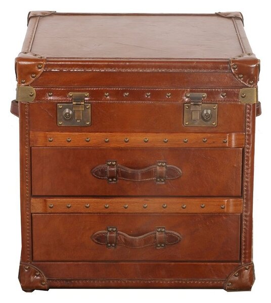 Vintage 2 Drawer Storage Trunk In Tan Real Leather
