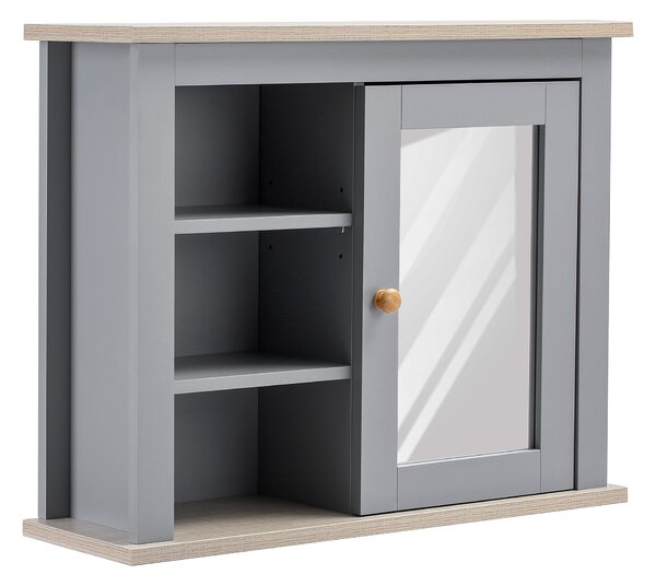 Kleankin Wall-Mounted Mirror Cabinet: Bathroom Storage with Door, Adjustable Shelf, Ideal for Hallways & Living Areas, Grey