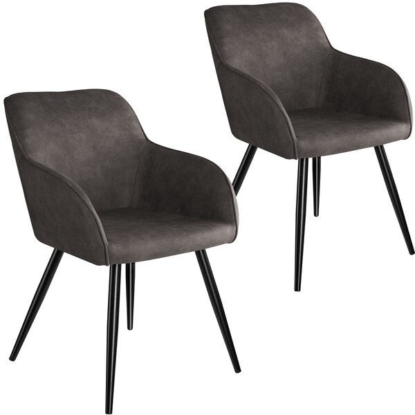 Tectake 404078 accent chair marilyn with armrests | set of 2 - dark grey/black