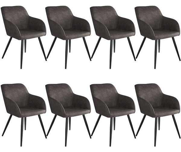 Tectake 404081 accent chair marilyn with armrests | set of 8 - dark grey/black
