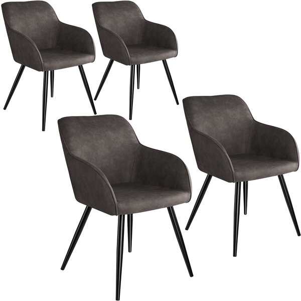 Tectake 404079 accent chair marilyn with armrests | set of 4 - dark grey/black